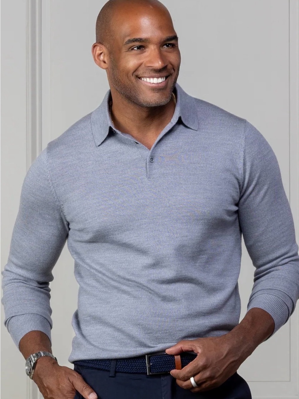 Collars & Co Polo Mens Small Gray Merino Wool Bellagio 3 Button NEW With Tag